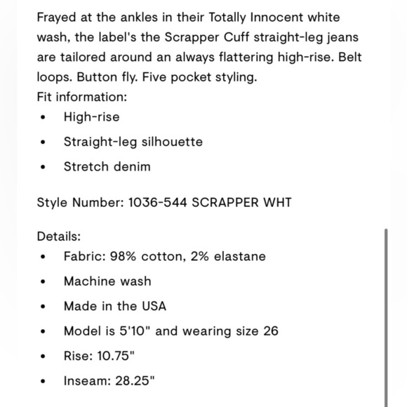 MOTHER THE SCRAPPER CUFF ANKLE FRAY IN TOTALLY INNOCENT HIGH WAISTED STRAIGHT - Picture 5 of 14